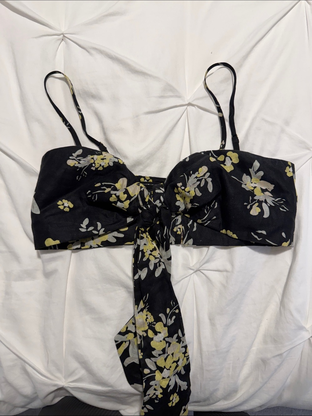 Shona Joy Black Floral Tie-Front Crop Top